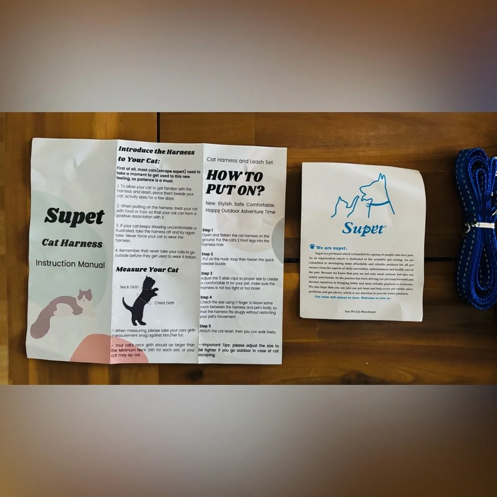 Supet Blue Small Cat Leash and Harness